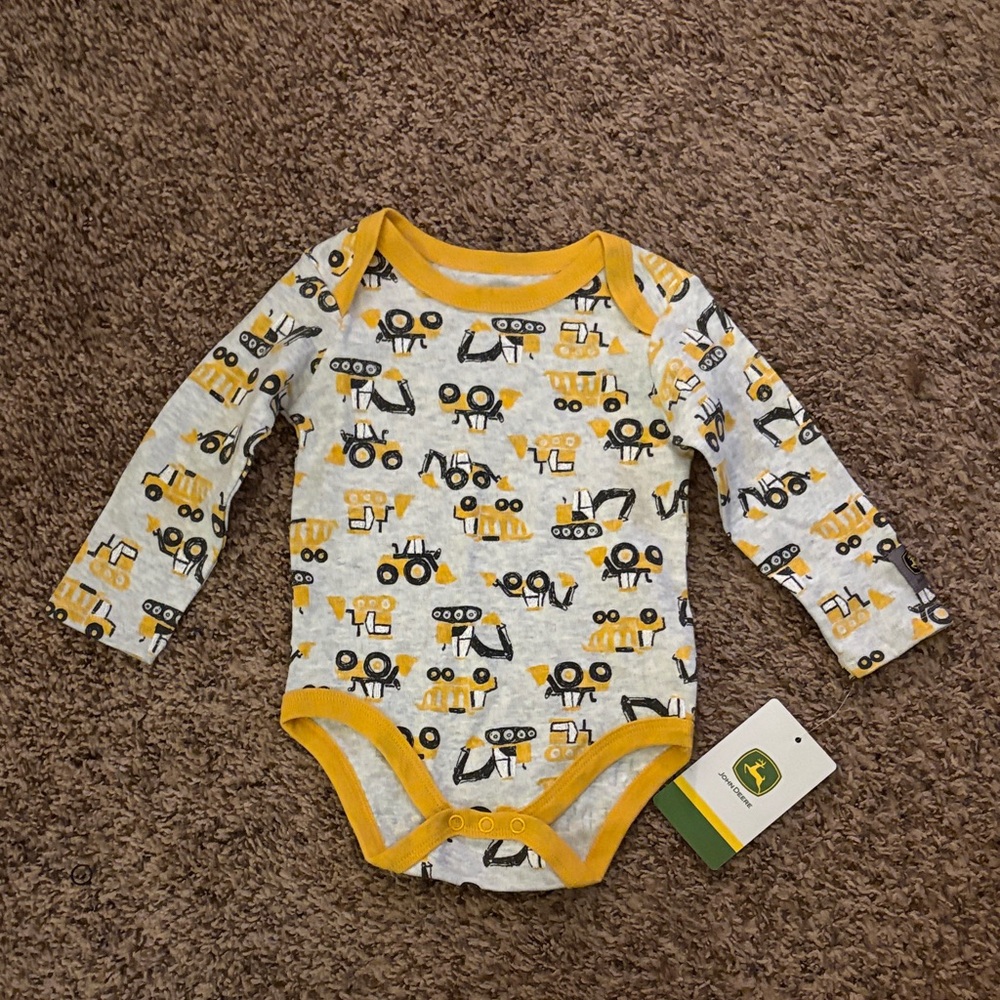 John Deere Baby Bodysuit with Yellow and Gray Construction Print